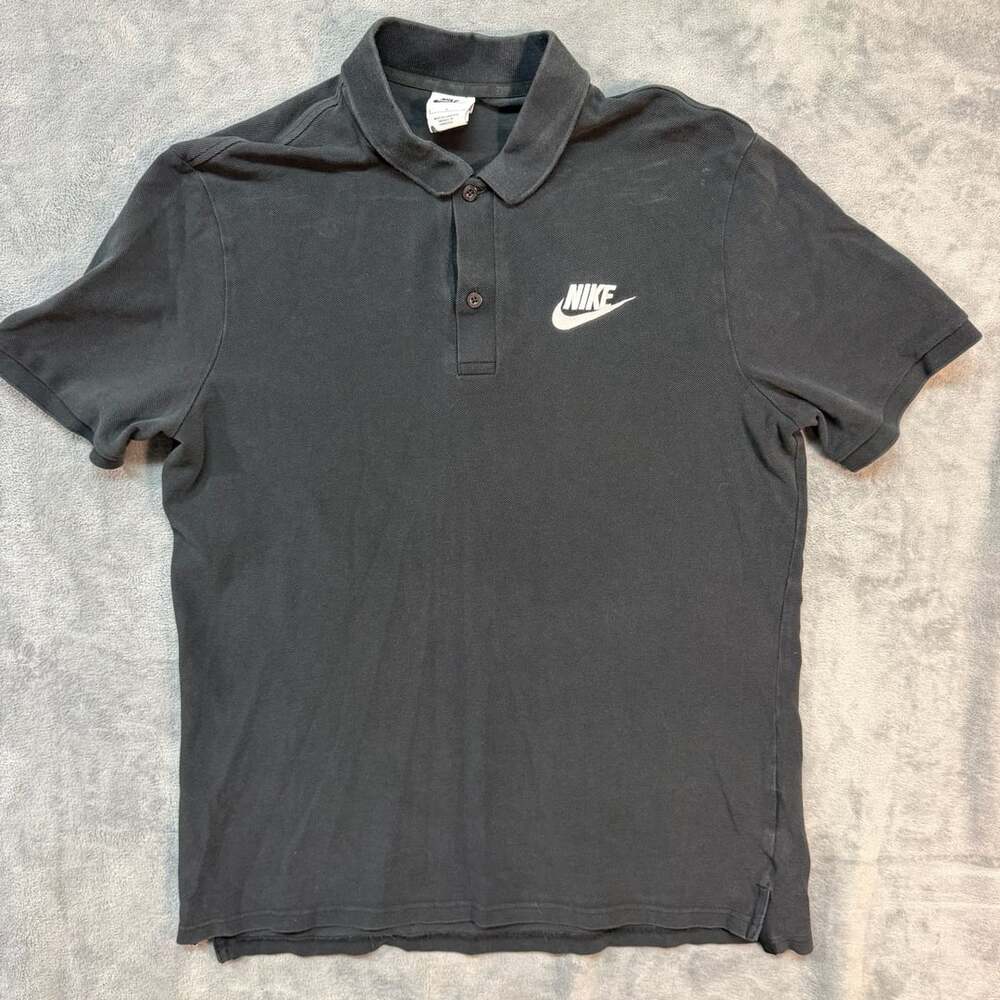 Nike Polo Shirt Size Large Black Cotton Embroidered Swoosh Logo